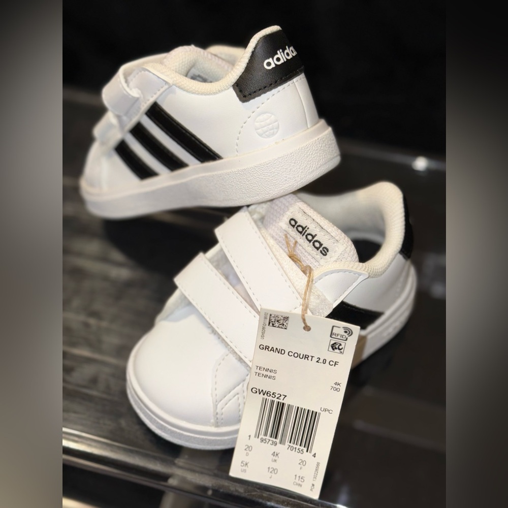 Adidas baby White Black Velcro Strap Sneakers